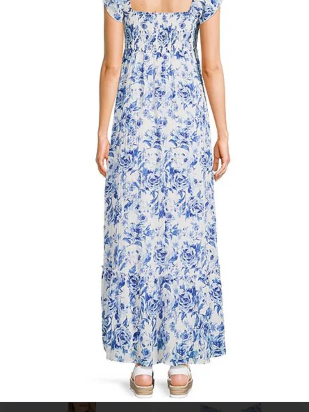 Lulu's White Maxi Dress with Blue Floral Print